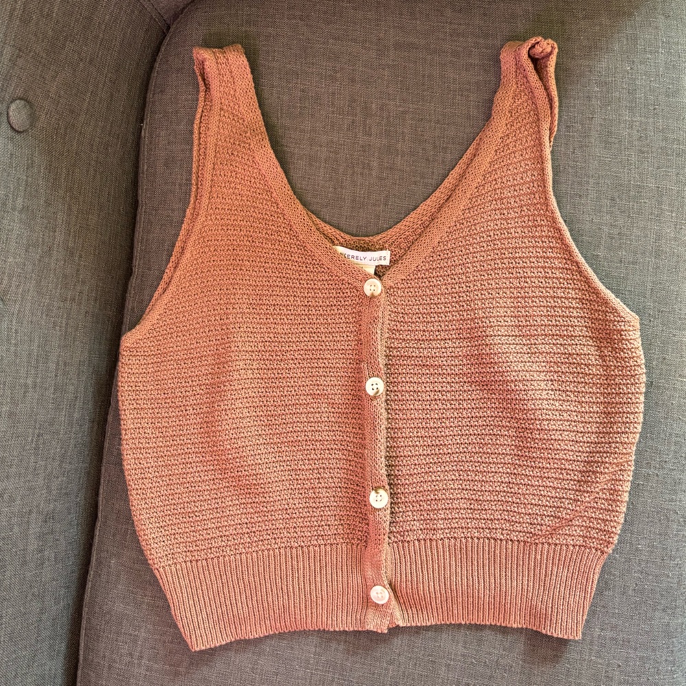 Sincerely Jules Button Up Sleeveless Sweater Vest, V-Neck, Size Large